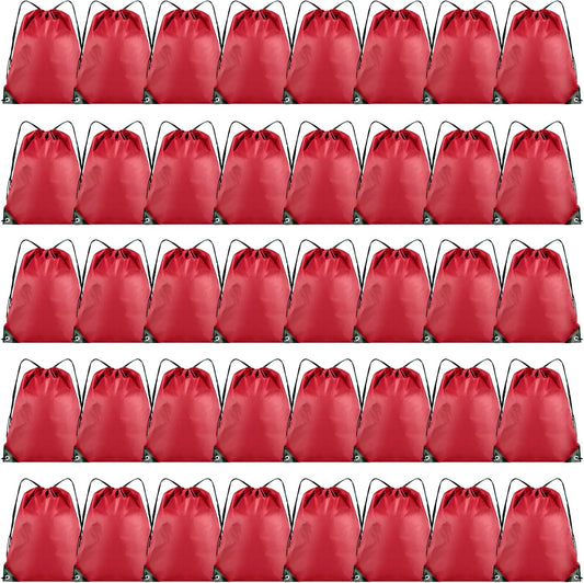 40 Pieces Drawstring Backpack Bulk Cinch Sackpack Ployster Drawstring Bags for Gym Party Trip(Red)