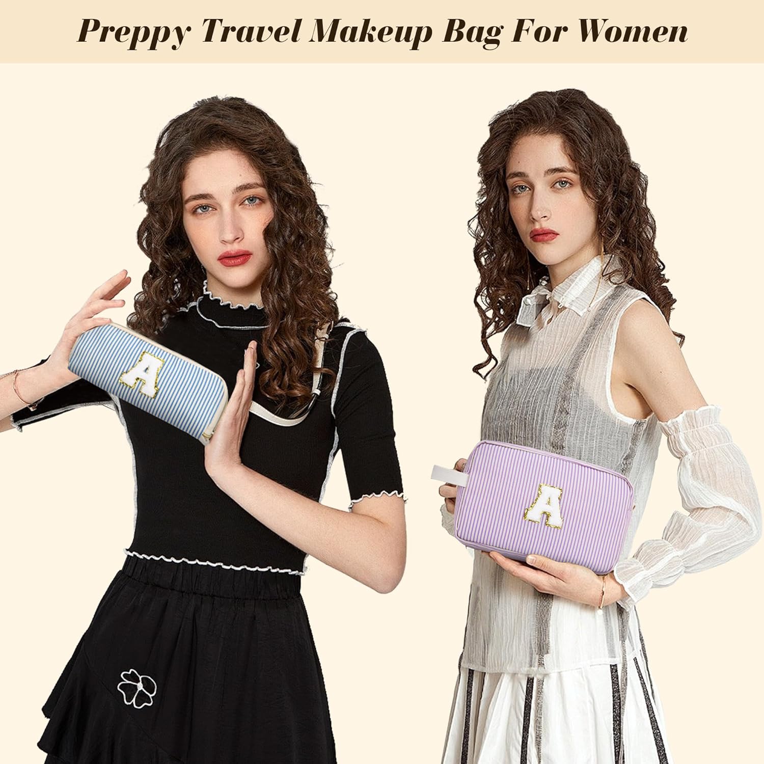 Travel Makeup Bag Christmas Gifts for Women Girl Teens, Personalized Initial Makeup Bag for Cute