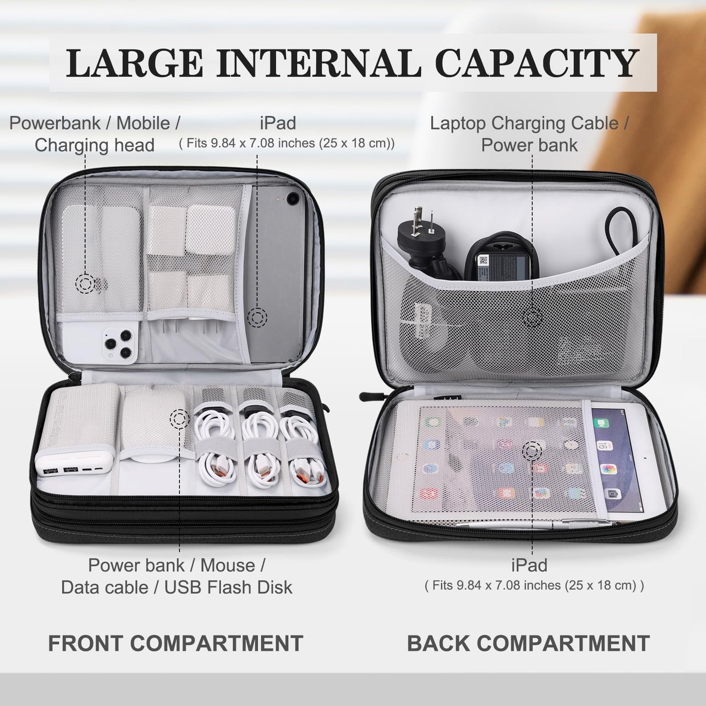 FYY Electronic Organizer, Travel Tech Pouch Bag, Extra Large, Black