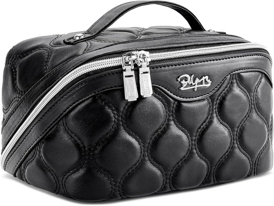 BOYATU Travel Makeup Bags for Women Cosmetic Bag: Puffy Make up Bags Set of 3 - Vegan Leather Makeup Organizer - Waterproof Large Toiletry Bag with Compartments - Travel Essentials (H-1-Black)