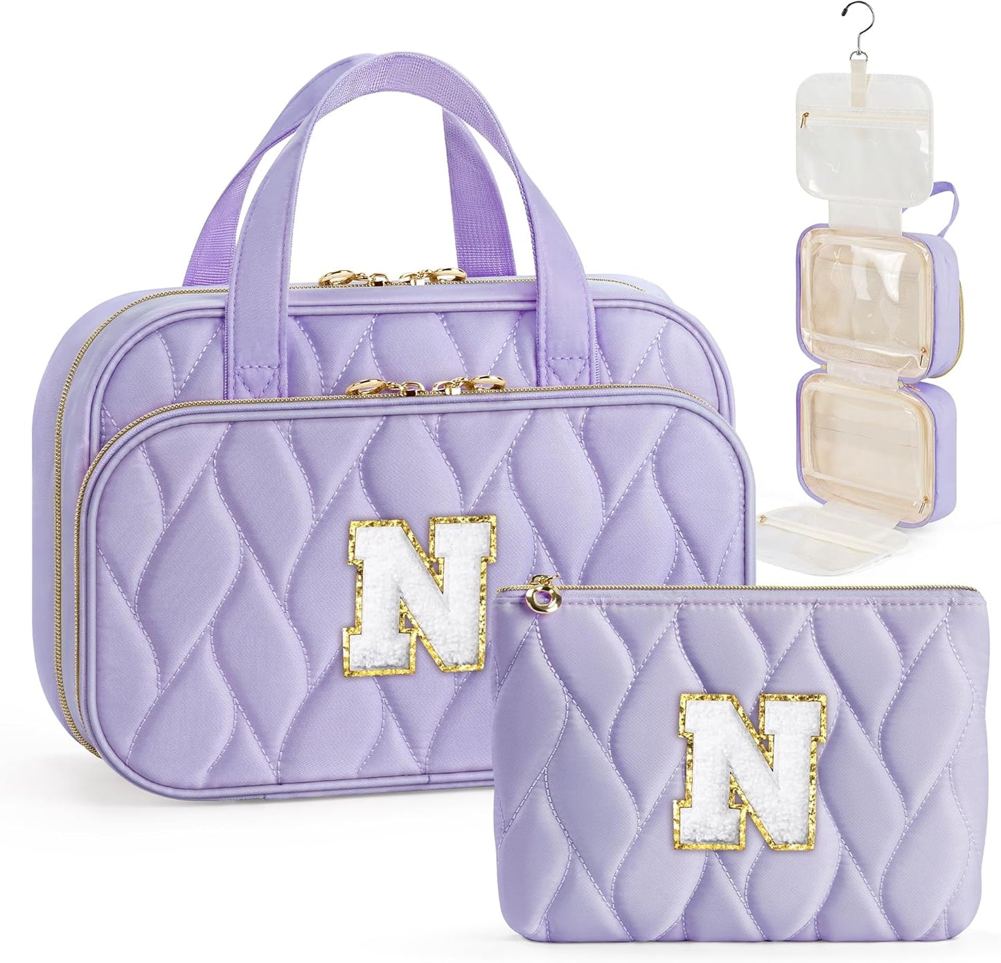YOOLIFE Hanging Toiletry Bag for Women - Initial Large Capacity Personalized Bag for Traveling Women Travel Essentials Gifts Purple - N