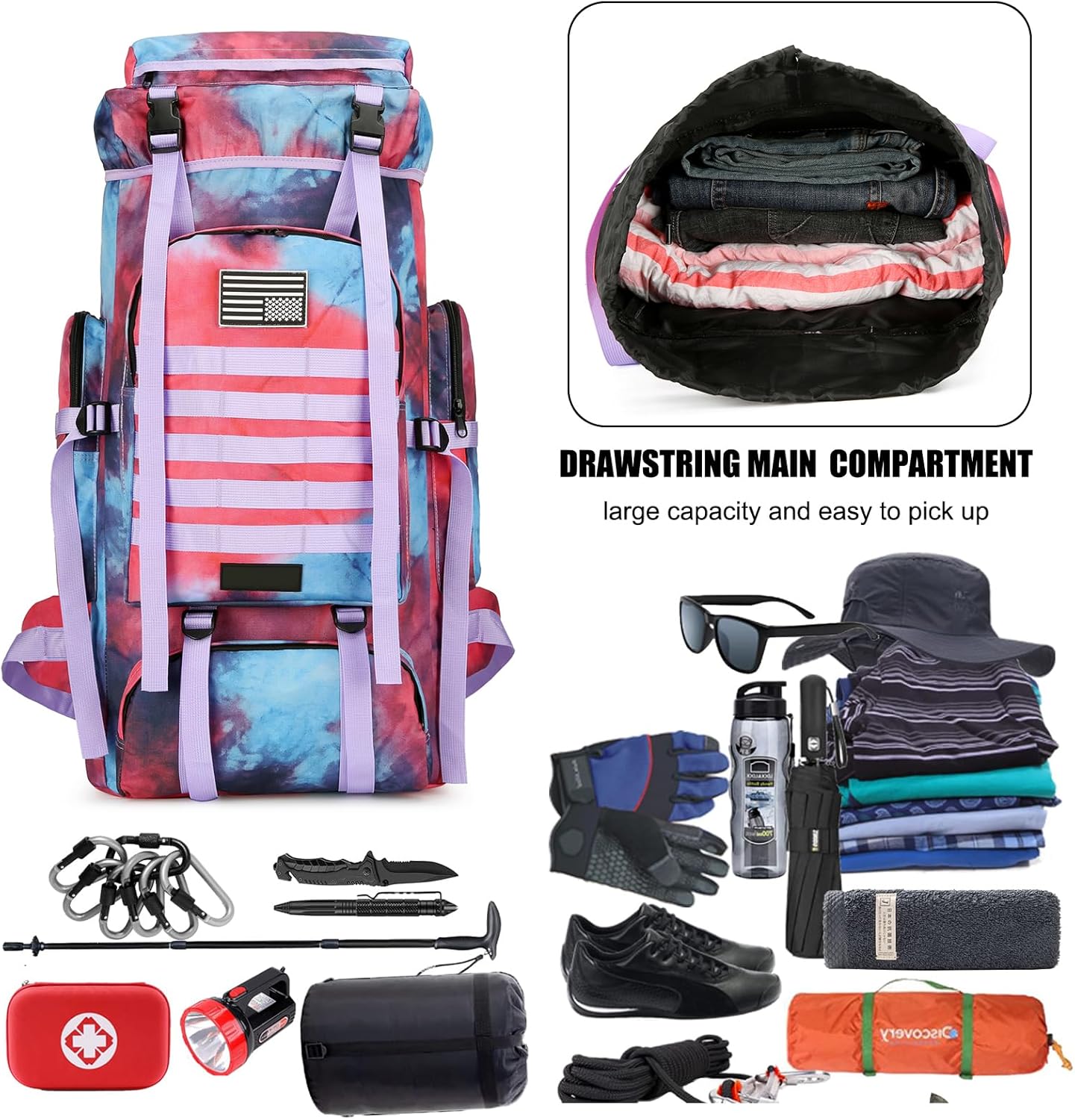 Hiking Backpack for Men 70L/100L Camping Backpack Military Rucksack Molle 3 Days Assault Pack for