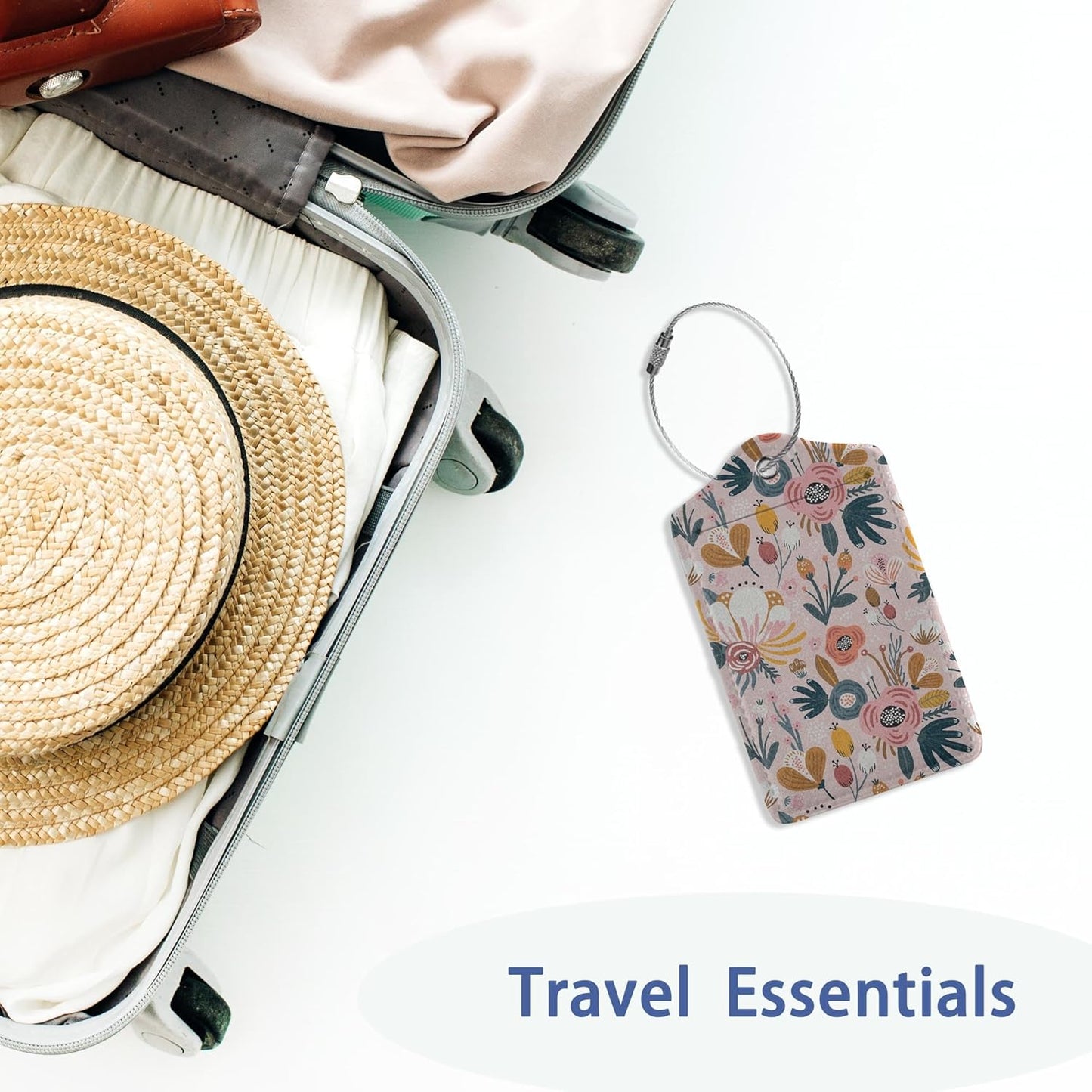 2Pcs Luggage Tag for Suitcase Boho Pink Flowers Cute Suitcase Tag with Privacy Flap & Name ID Label & Metal Loop,Travel Bag Luggage Tags for Women