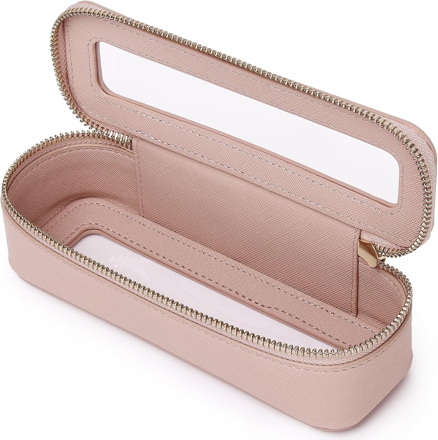 Makeup Brush Case Slim Clear Makeup Bag Travel Cosmetic Case and Waterproof Toiletry Makeup Bag with Zipper Purse Organizer for Women (Pink, Slim)