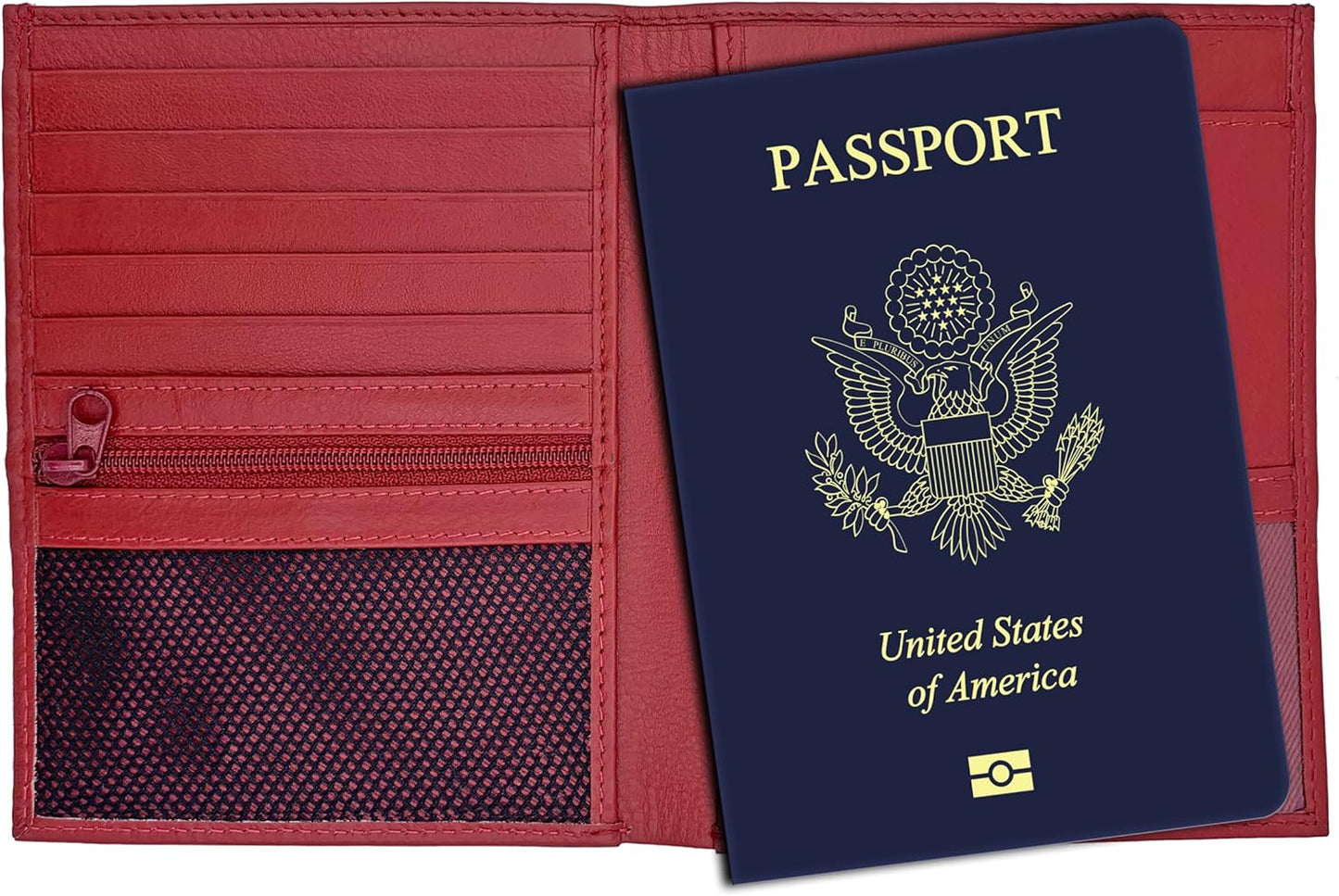 Red RFID Genuine Leather Passport Wallet