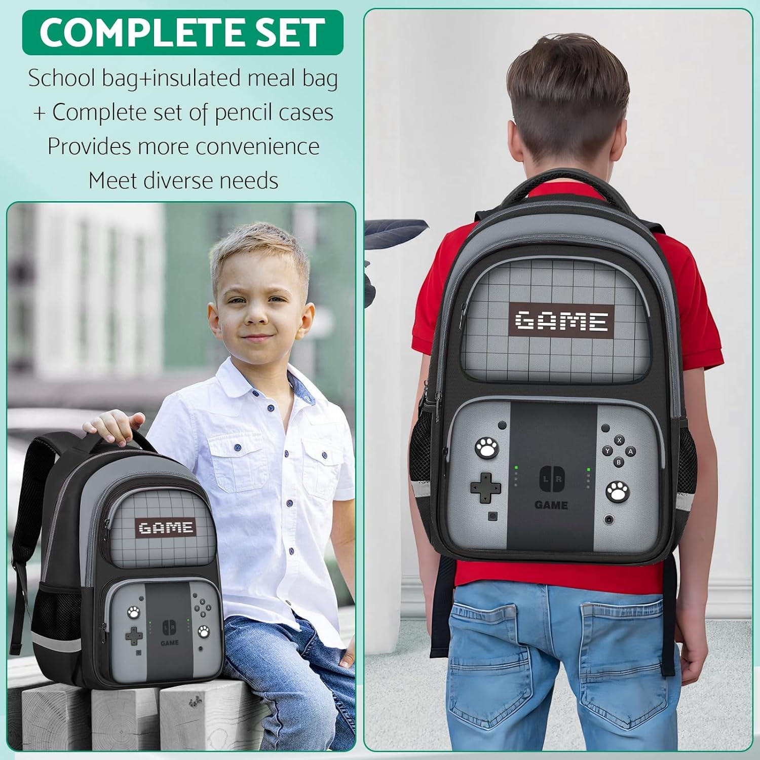 Kids Backpack For Boys，Gamer Boys Backpack For Children Teens Elementary Middle School, 17″
