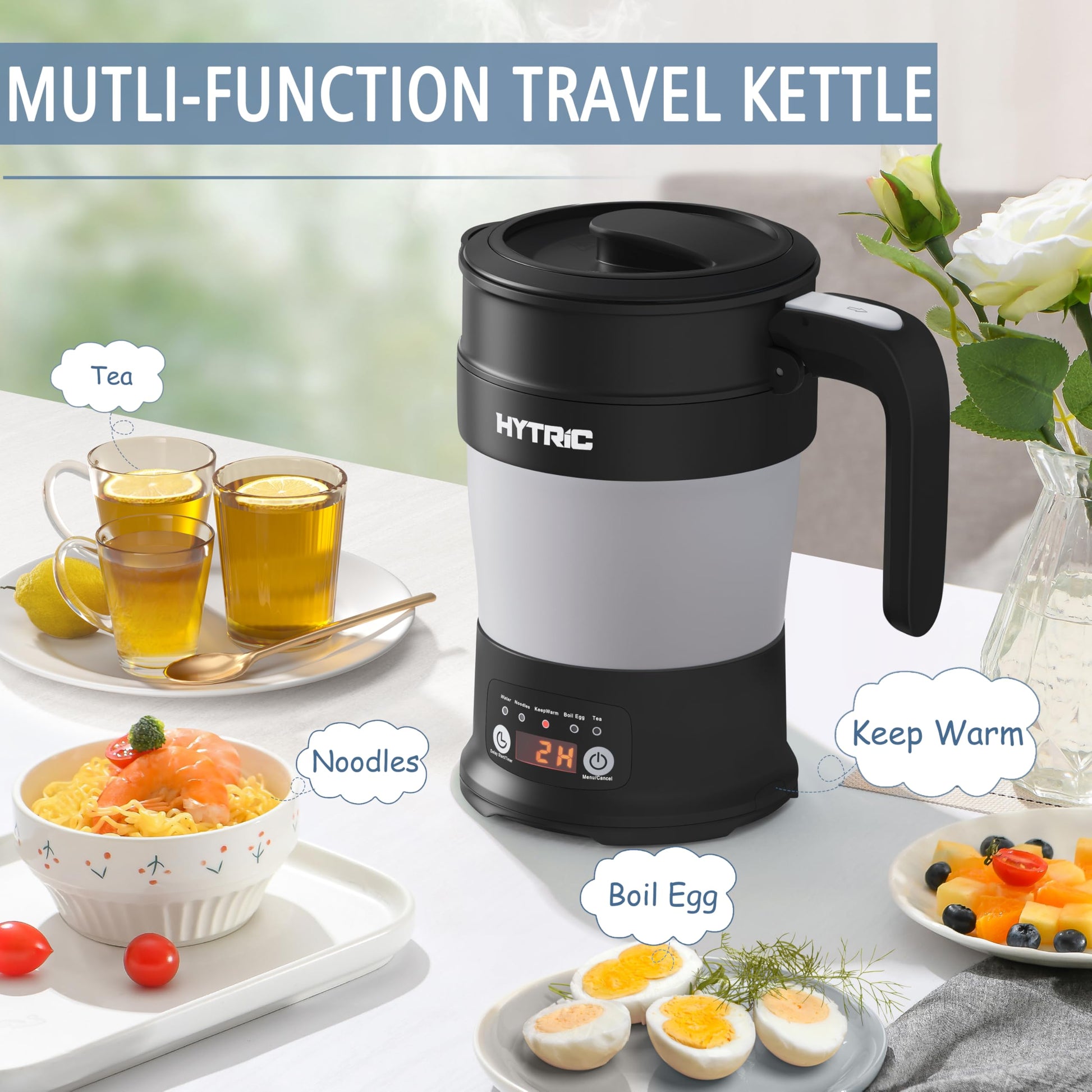 HYTRIC Travel Electric Kettle, 700ML Collapsible Hot Water Kettle, Black