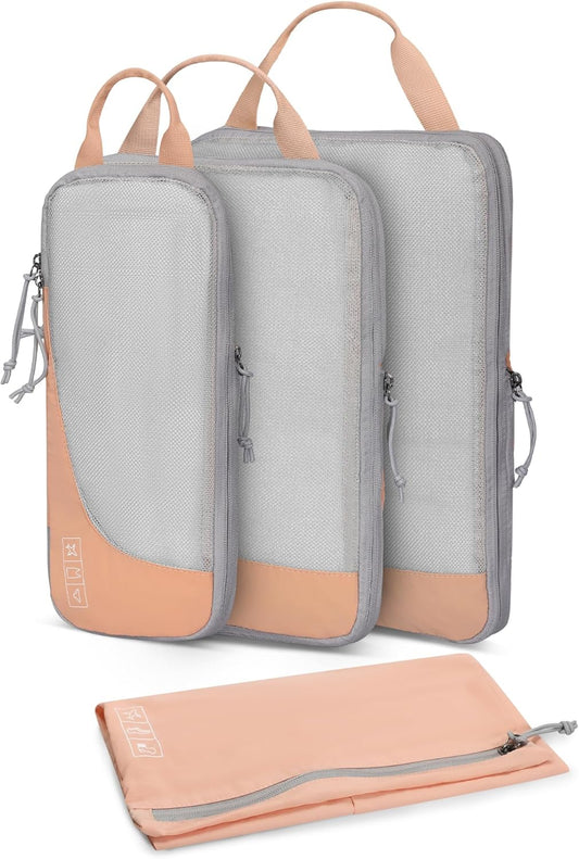Hynes Eagle 6 Set/ 4 Set/ 2 Set Compression Packing Cubes Travel Essentials Lightweight Nylon Luggage Suitcase Organizer Bag Light Pink 4PCS