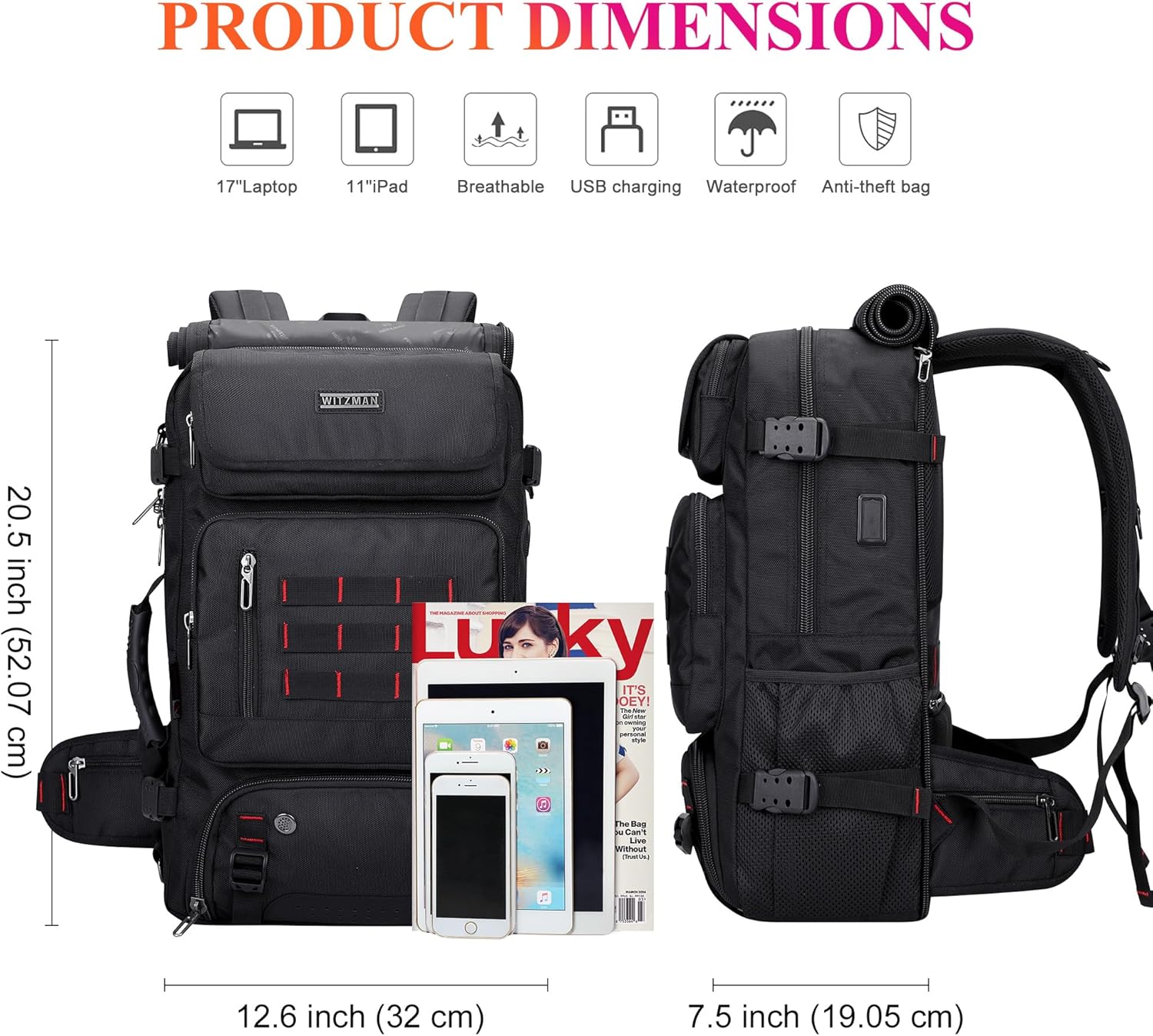WITZMAN Carry on Travel Backpack for Men Women Airline Approved Convertible Nylon Duffle Backpack