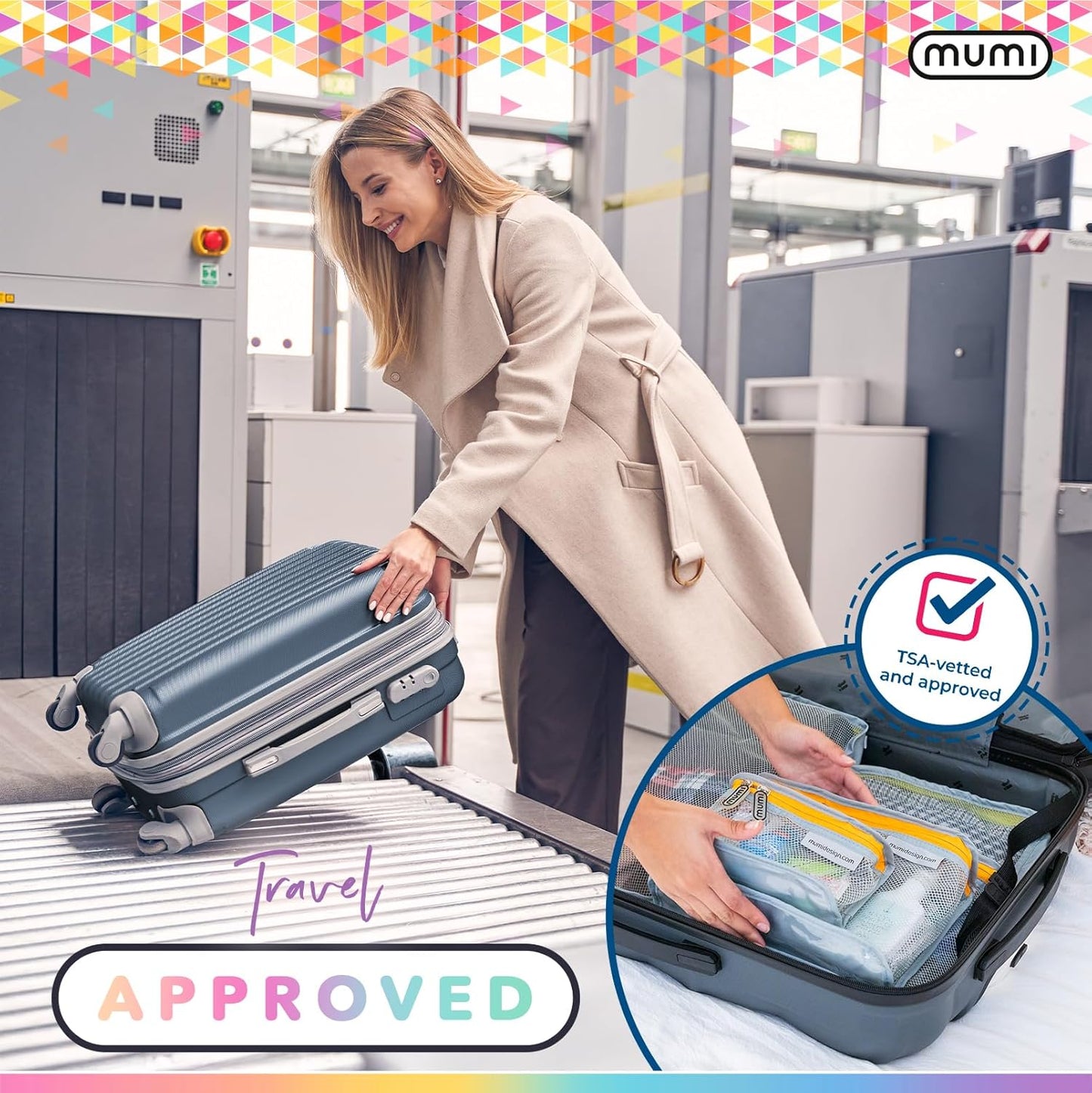 MUMI Travel Toiletry Bag Set of 3 – Clear TSA Approved Toiletry Bags for Women – Reusable