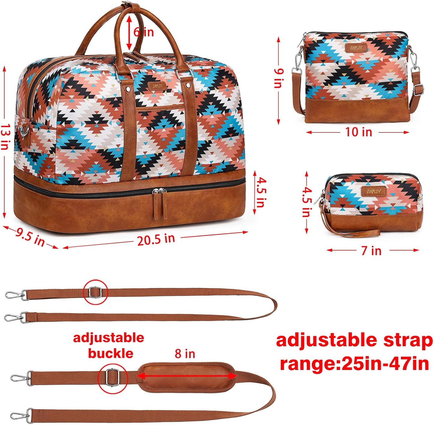 Weekender Bag for Women, Large Overnight Bag Canvas Travel Duffel Bag Carry On Tote with Shoe Compartment 21" 3Pcs Set