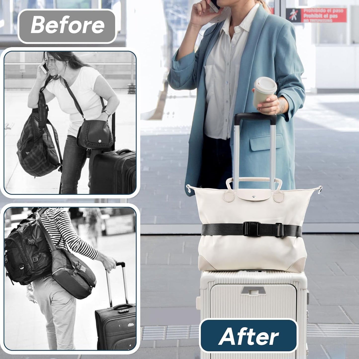 Travel Inspira Magnetic Quick-Release Travel Belt for Luggage Strap - Hands-Free, Lightens Load, Secures Multiple Bags, Adjustable & Lightweight for Effortless Travel