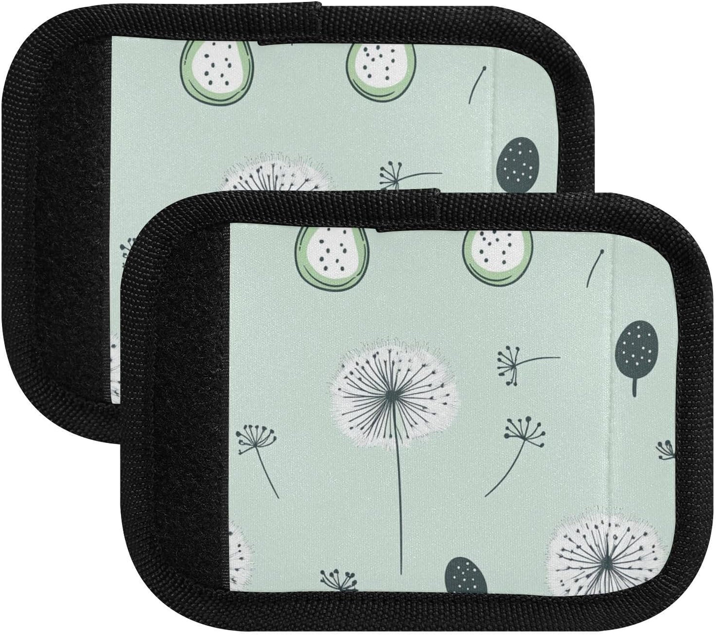 Cute Mint Green Dandelions and Avocado 4 Pack Luggage Handle Wraps Covers for Suitcase Identifiers Bag Tags Travel Accessories