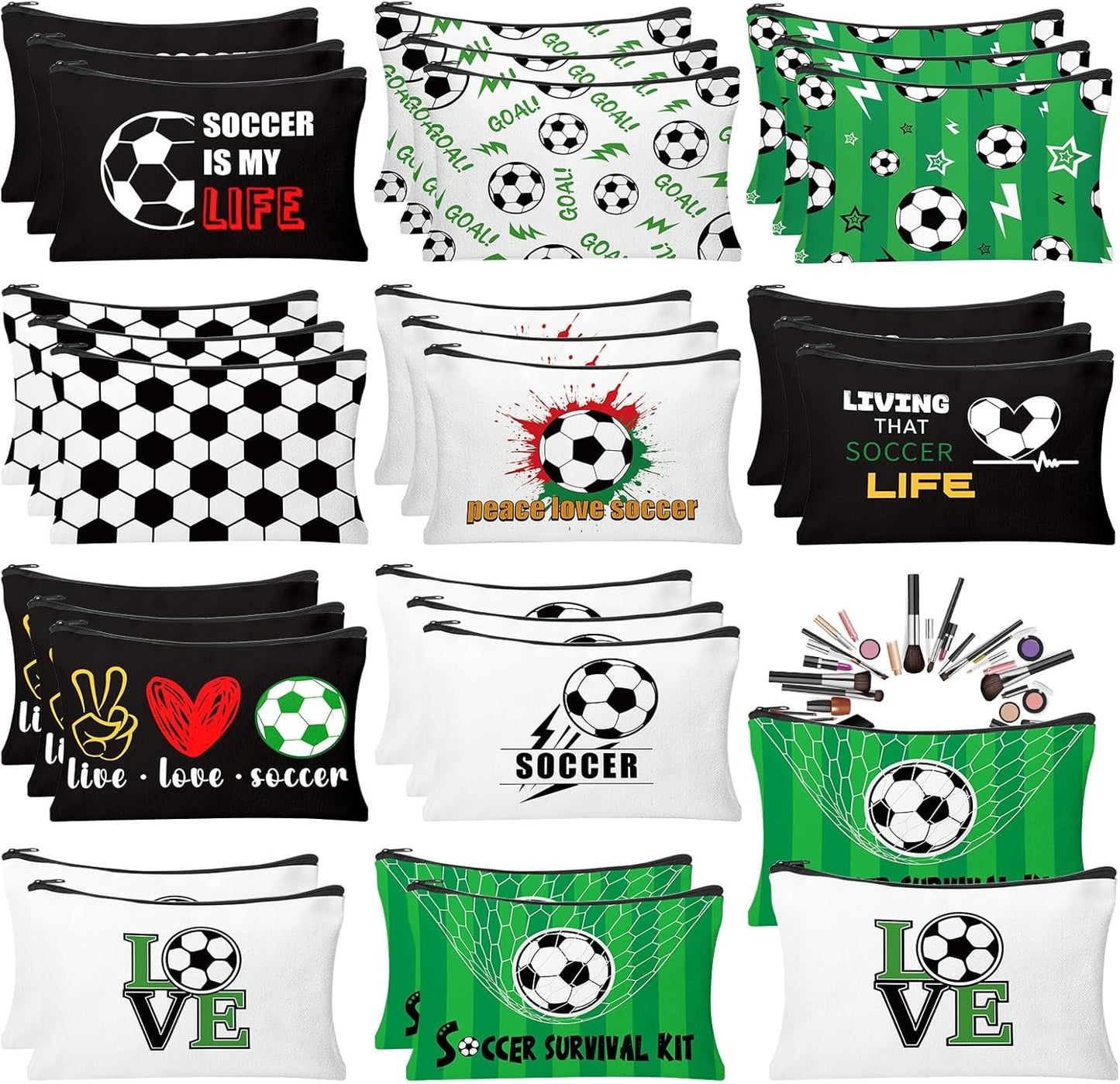 30Pcs Soccer Makeup Bags Soccer Cosmetic Bag Accessories for Women Travel Toiletry Pouch for Lover Players Sports Team Christmas Gifts