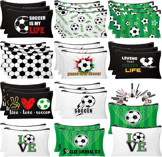 30Pcs Soccer Makeup Bags Soccer Cosmetic Bag Accessories for Women Travel Toiletry Pouch for Lover Players Sports Team Christmas Gifts