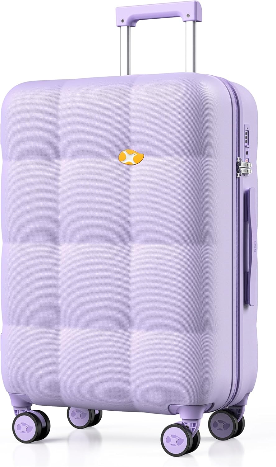 MGB 24 Inch Luggage Suitcases With Spinner Wheels Lightweight PC Hard Shell Rolling Suitcase with Travel Lock for Travel Woman Men, Checked-Medium 24-Inch, Purple