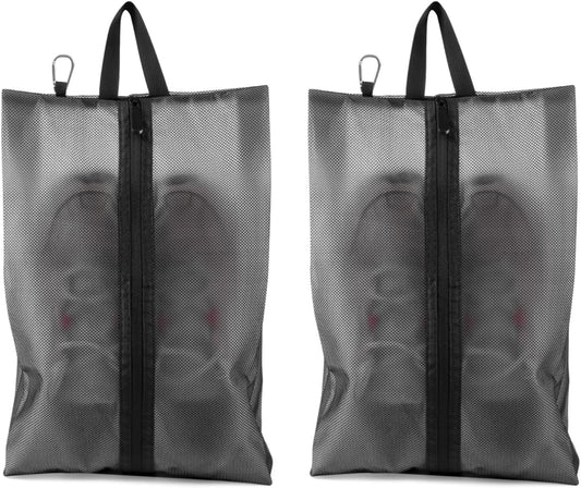 2 Pack Shoe Bags for Travel, Sneaker Bags, Waterproof Travel Shoe Bags with Zipper for Packing, Golf Shoe Dust Bags for Man and Women, X-Large, Black