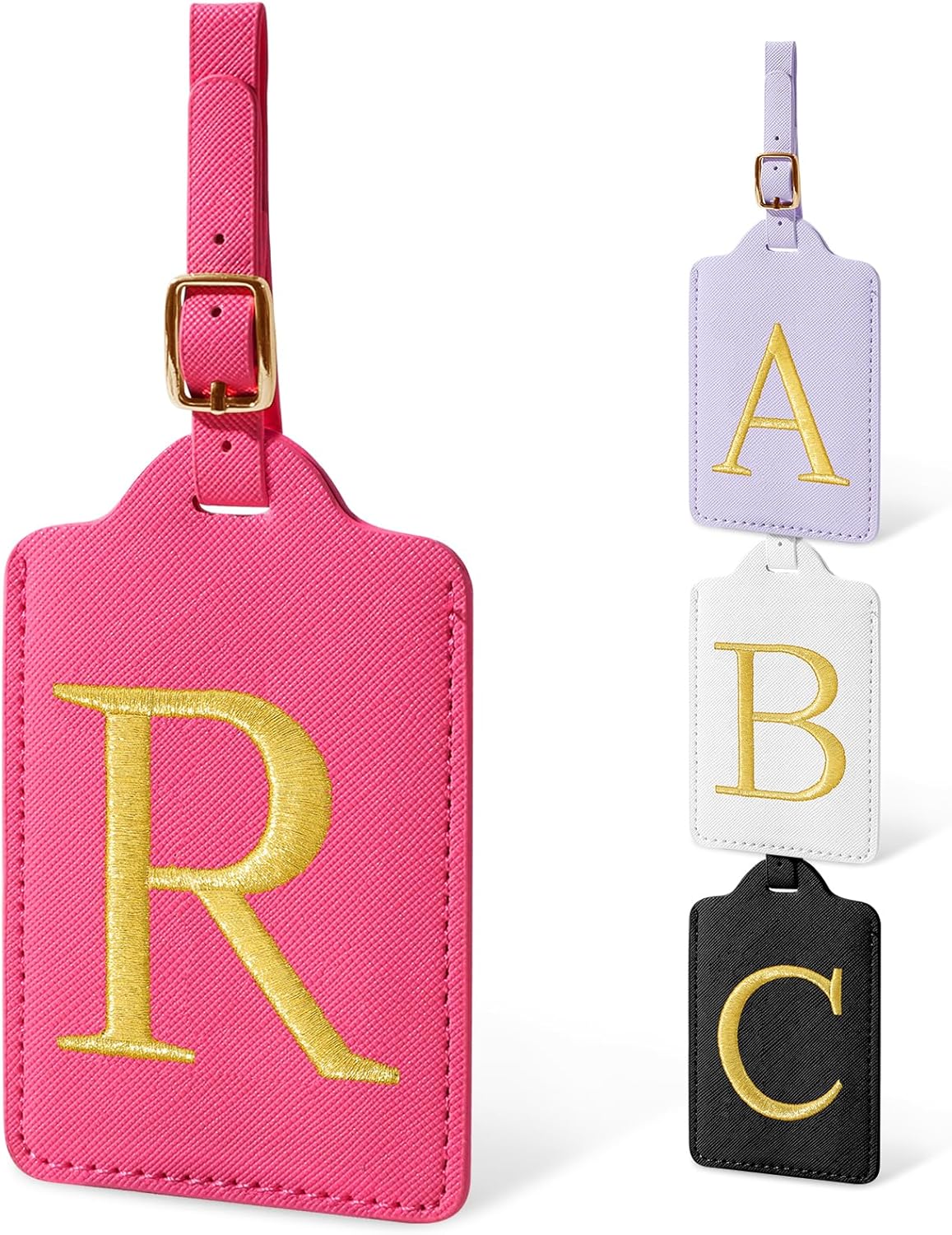 Personalized Initial Luggage Tags for Suitcases, Cute PU Leather Embroidered Letter Travel Luggage