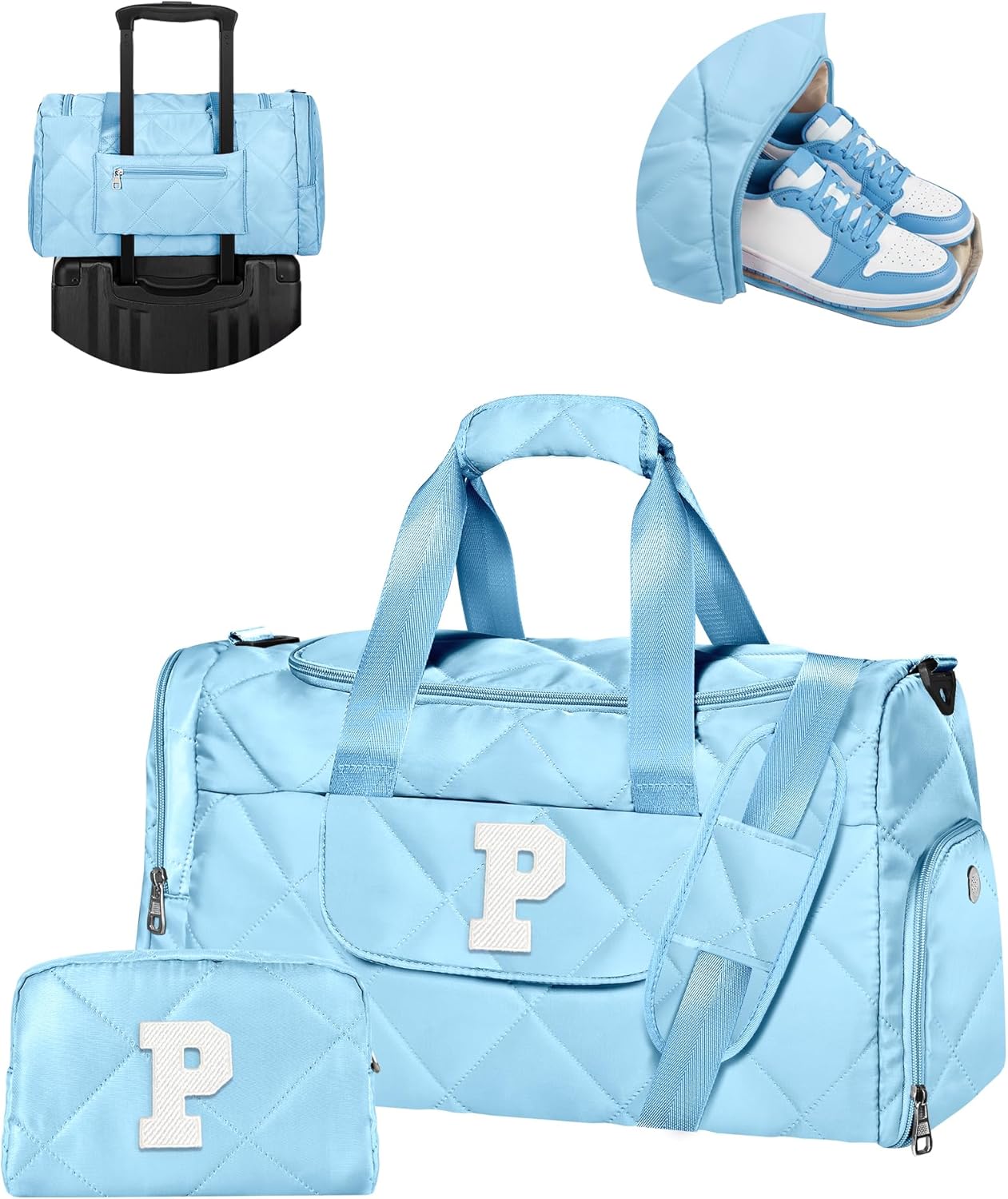 Birthday Gifts for Teen Girls, Initial Weekender Bag with Makeup Bag, Trendy Dance Bag, Teen Girl