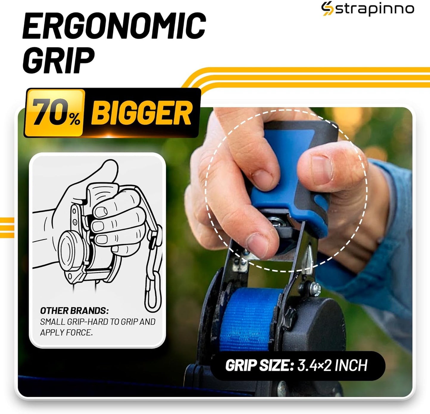 Strapinno Retractable Ratchet Straps 1 in x 10 ft, Secure Tie-Downs with Rubber-Coated Steel