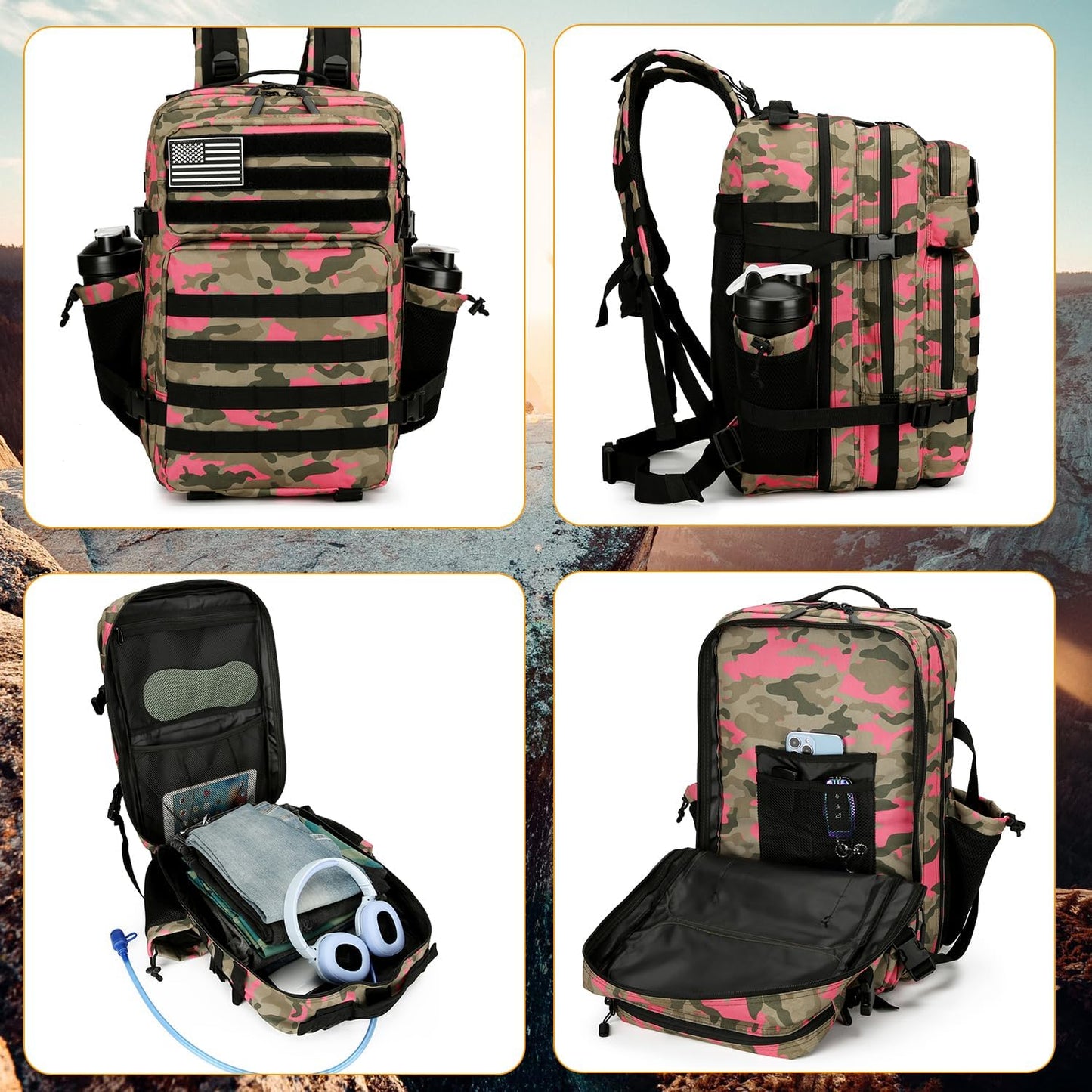 25L Tactical Backpack for Men and Women Military Backpack Army Assault Pack Molle Backpack Small Bug Out Bag Travel Rucksack Daypack (Pink Camo)