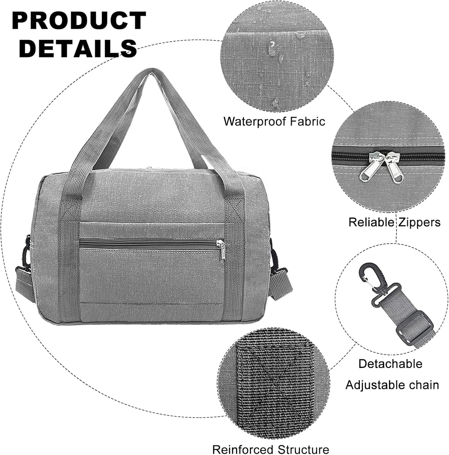 Foldable Carry on Luggage Bag 22x14x9 Personal Item Bag for Airplanes Travel Duffel Bag for Women and Men (40L, Dark Grey)