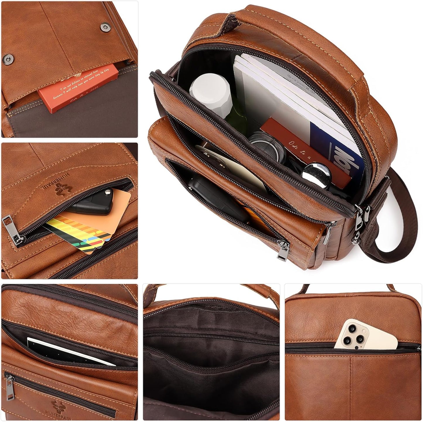 Small Messenger Bag for Men Sling Crossbody Shoulder Bag Genuine Leather Handbag Man Purse for Work Business