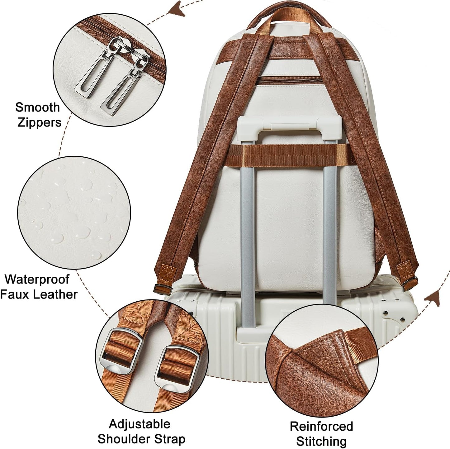 43L Backpack Purse For Women Leather Shoulder Diaper Bookbag Tote 17 16 15.6 Inch Laptop Bag Handbags For Travel Work College Large Beige