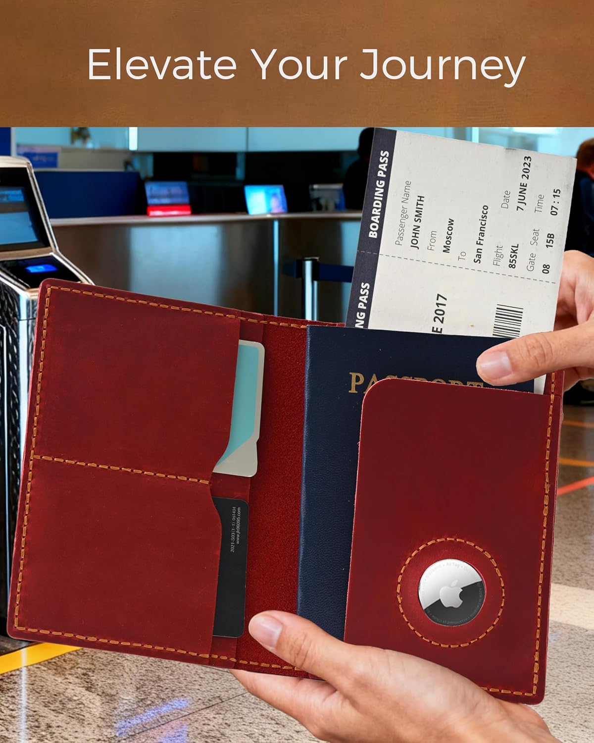 Passport Holder for Travel, Airtag Genuine Leather Passport Holder, Passport Cover Wallet Case for Women Men, Travel Essentials Gift,Red