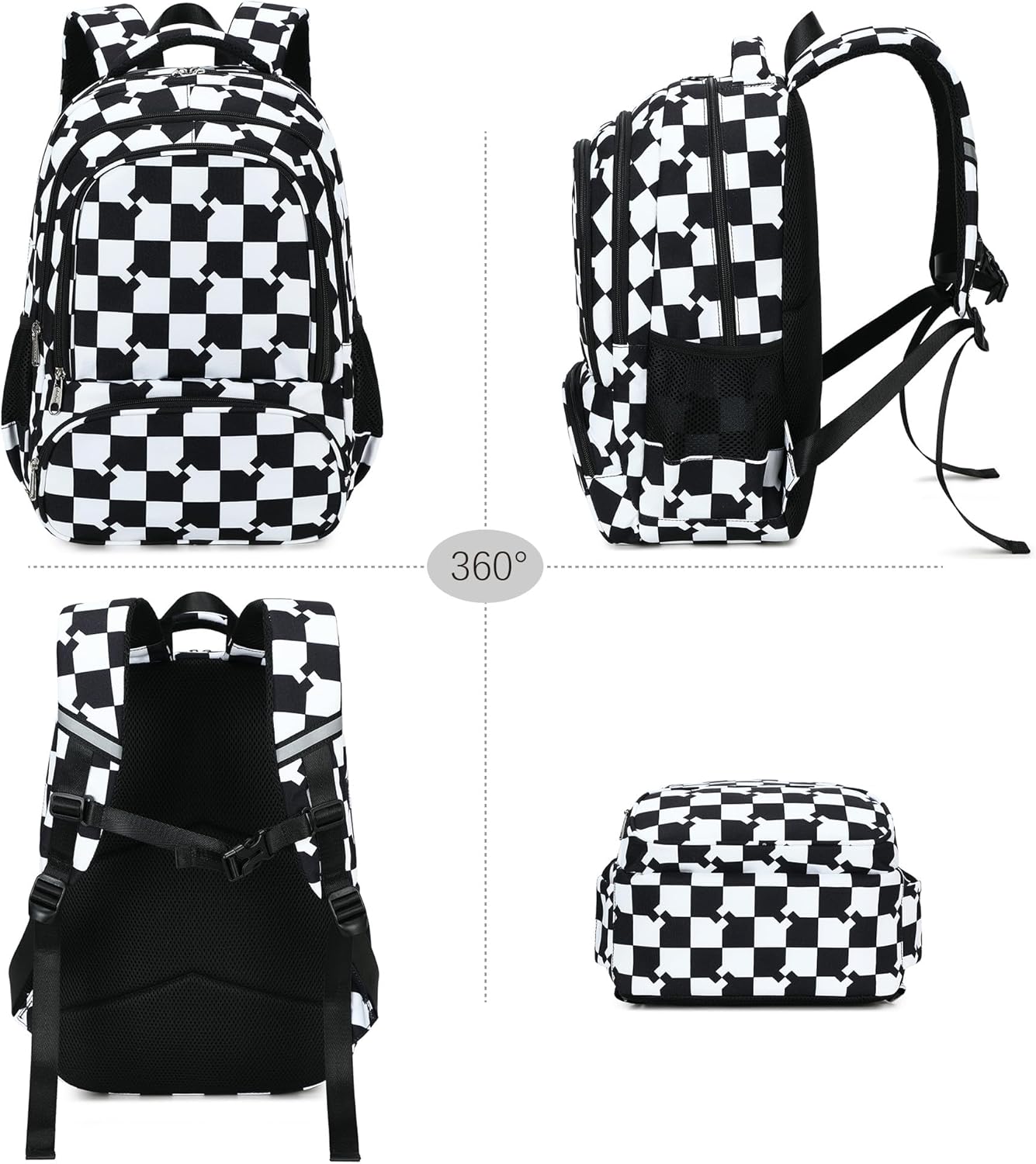 abshoo Checkered Kids School Backpack For Girls Boys Bookbag Kindergarten Elementary School Bags (Blocks Black)