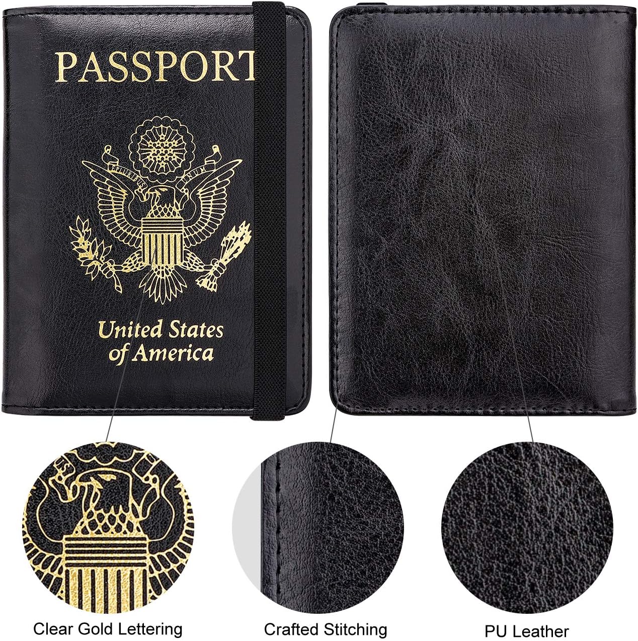 WALNEW Passport Holder for Travel, RFID Passport Cover Wallet for Women Men, PU Leather Passport Book Card Holder Case with Pen, Travelling Essentials for Flying
