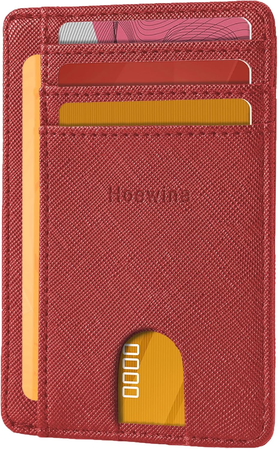 Hoewina Slim Wallet for Men, Credit Card Holder Wallet, Minimalist Design - RFID Blocking Front Pocket Leather Thin Wallet for Men and Women（Cross Cherry Red）