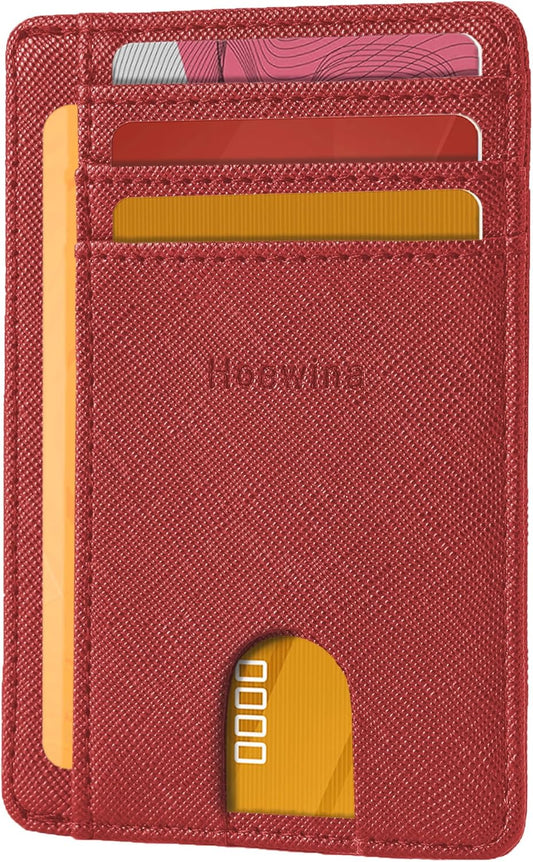 Hoewina Slim Wallet for Men, Credit Card Holder Wallet, Minimalist Design - RFID Blocking Front Pocket Leather Thin Wallet for Men and Women（Cross Cherry Red）