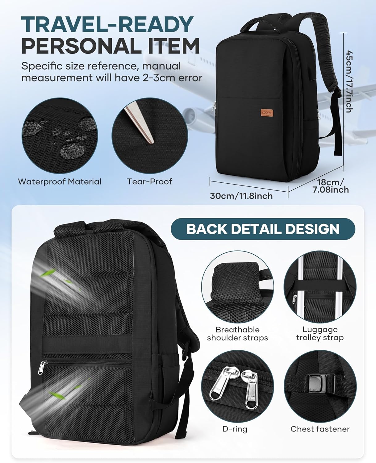 suwasp Vacuum Backpack Travel with Pump, mochila de viaje compresion al vacio for Women Men, Large Storage Vacuum Bags for Travel Backpack Personal Item Carry On Backpacks Flight Approved, Black
