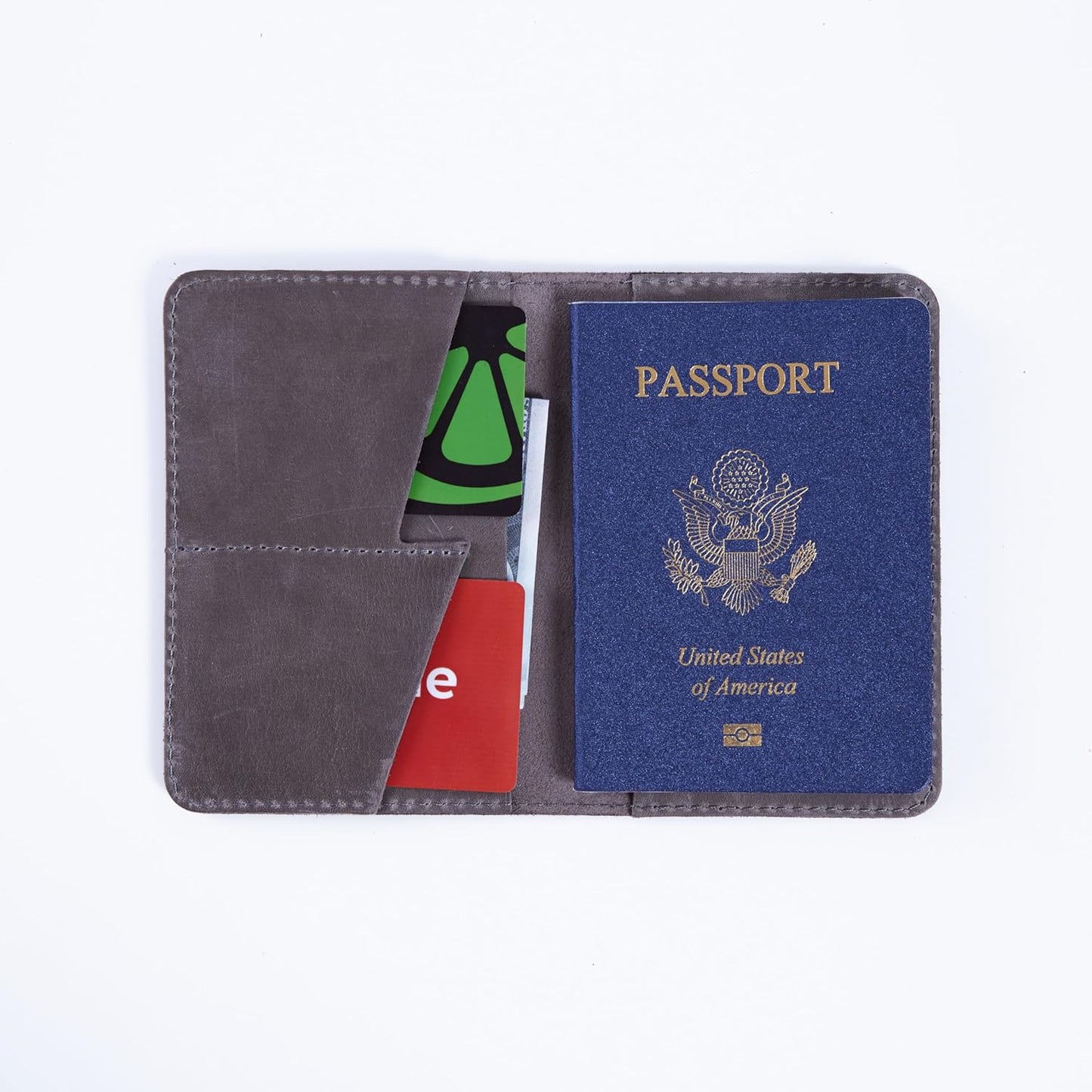 INCARNE US Passport Cover Clear - Travel Passport Wallet - Leather Passport Holder for Men Women Family with Card Slots & Note Compartmen - Sleeve Protector - Genuine Leather - Vintage Gray
