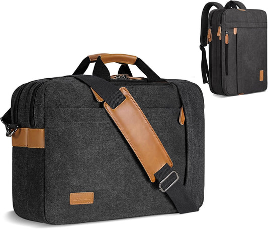 ESTARER Laptop Bag for Men 3 In 1, 17-17.3 Inch Computer Bag Laptop Backpack for Work/Travel/Business, Convertible Briefcase Water resistant Canvas Messenger Backpack (Dark Grey)