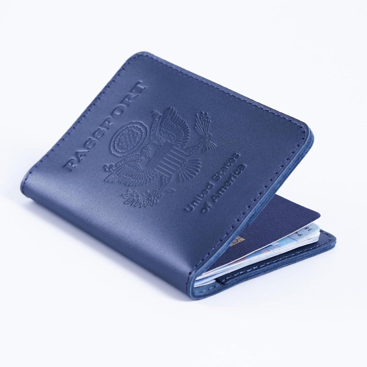 INCARNE US Passport Cover Clear - Travel Passport Wallet - Leather Passport Holder for Men Women Family with Card Slots & Note Compartmen - Sleeve Protector - Genuine Leather - Classic Blue