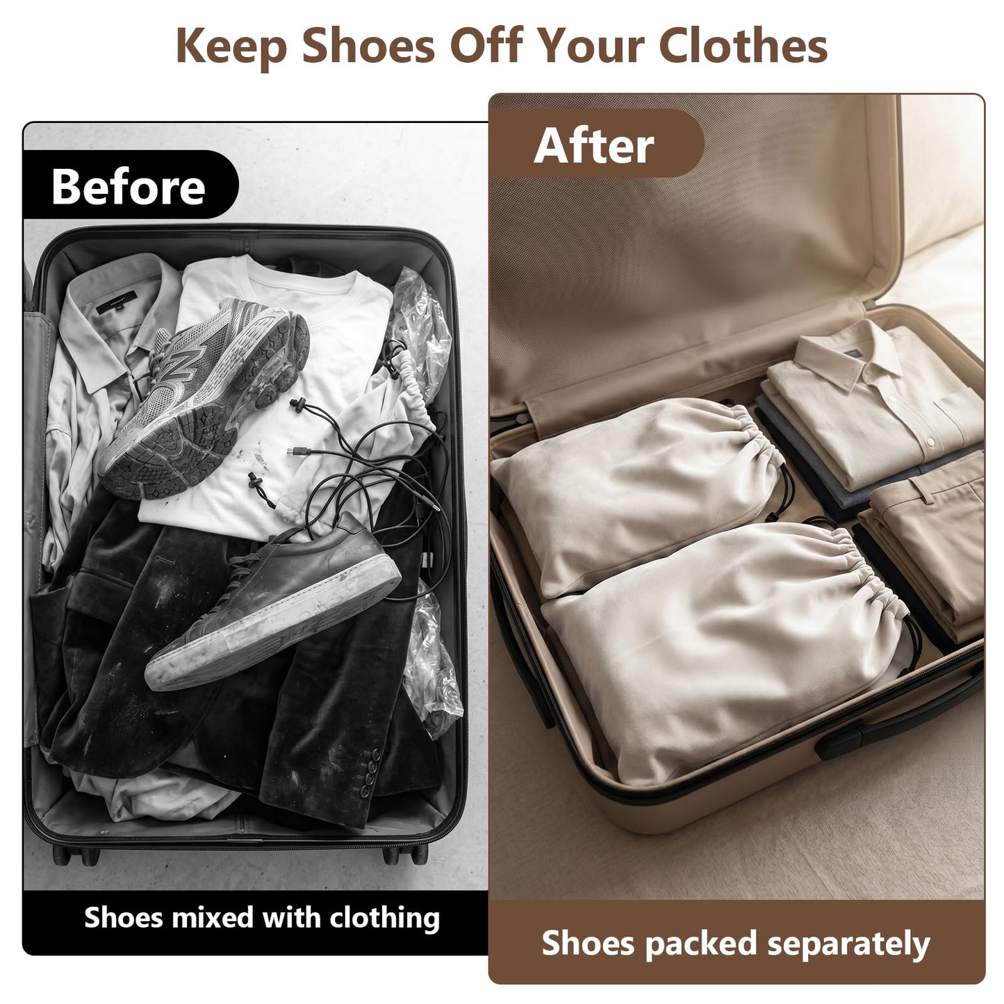 MREKFO 6 PCS Flannel Cloth Shoe Bags for Travel & Packing for Women & Men