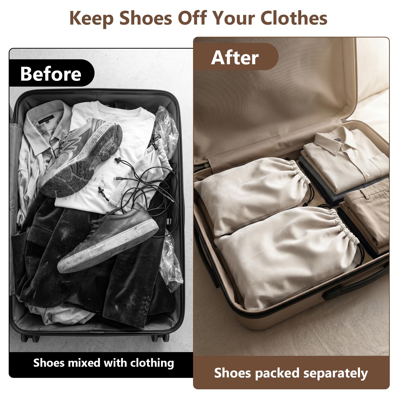 MREKFO 6 PCS Flannel Cloth Shoe Bags for Travel & Packing for Women & Men