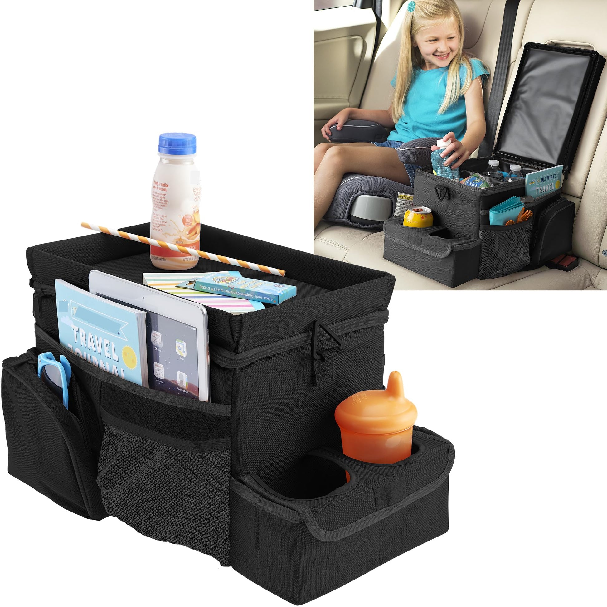 CarHop Car Organizer, Car Snack Organizer with Cup Holder, Tray and Cooler
