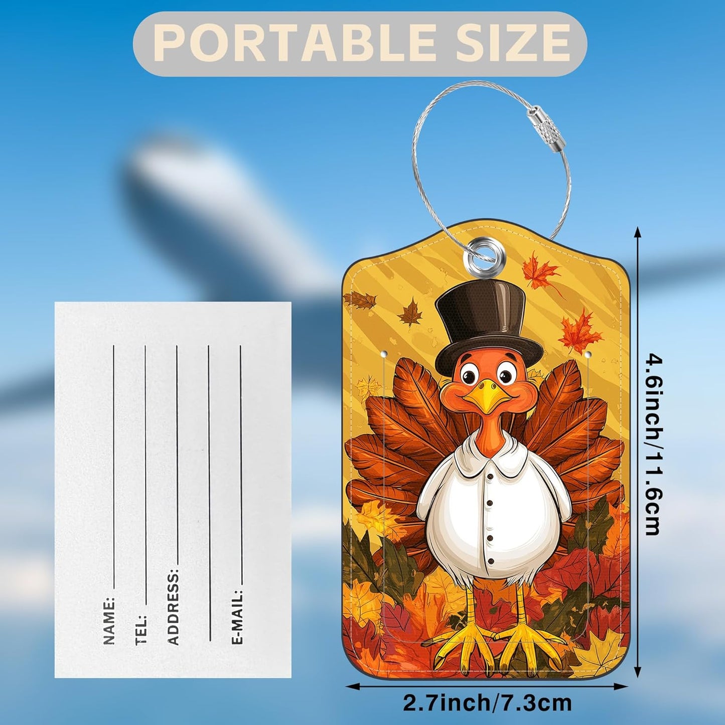 2 Pcs Autumn Turkey Luggage Tags for Suitcases PU Leather Baggage Tags Name ID Label with Privacy