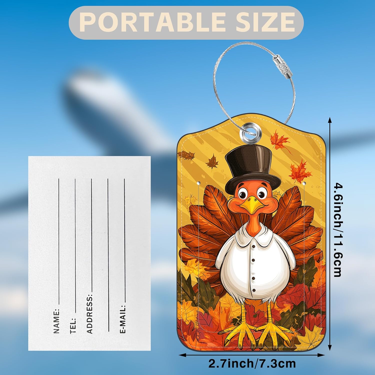 2 Pcs Autumn Turkey Luggage Tags for Suitcases PU Leather Baggage Tags Name ID Label with Privacy