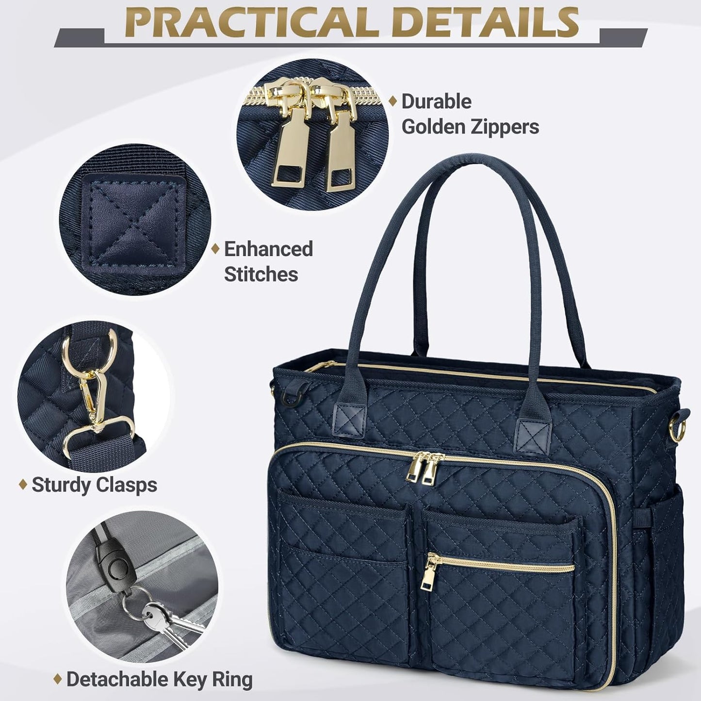 RAINSMORE Teacher Tote Bag 15.6 inch Laptop Bag for Women Work Bags Laptop Tote Nurse Bag Professional Computer Messenger with Insulated Pocket, Laptop Briefcase for Office, College, Dark Blue