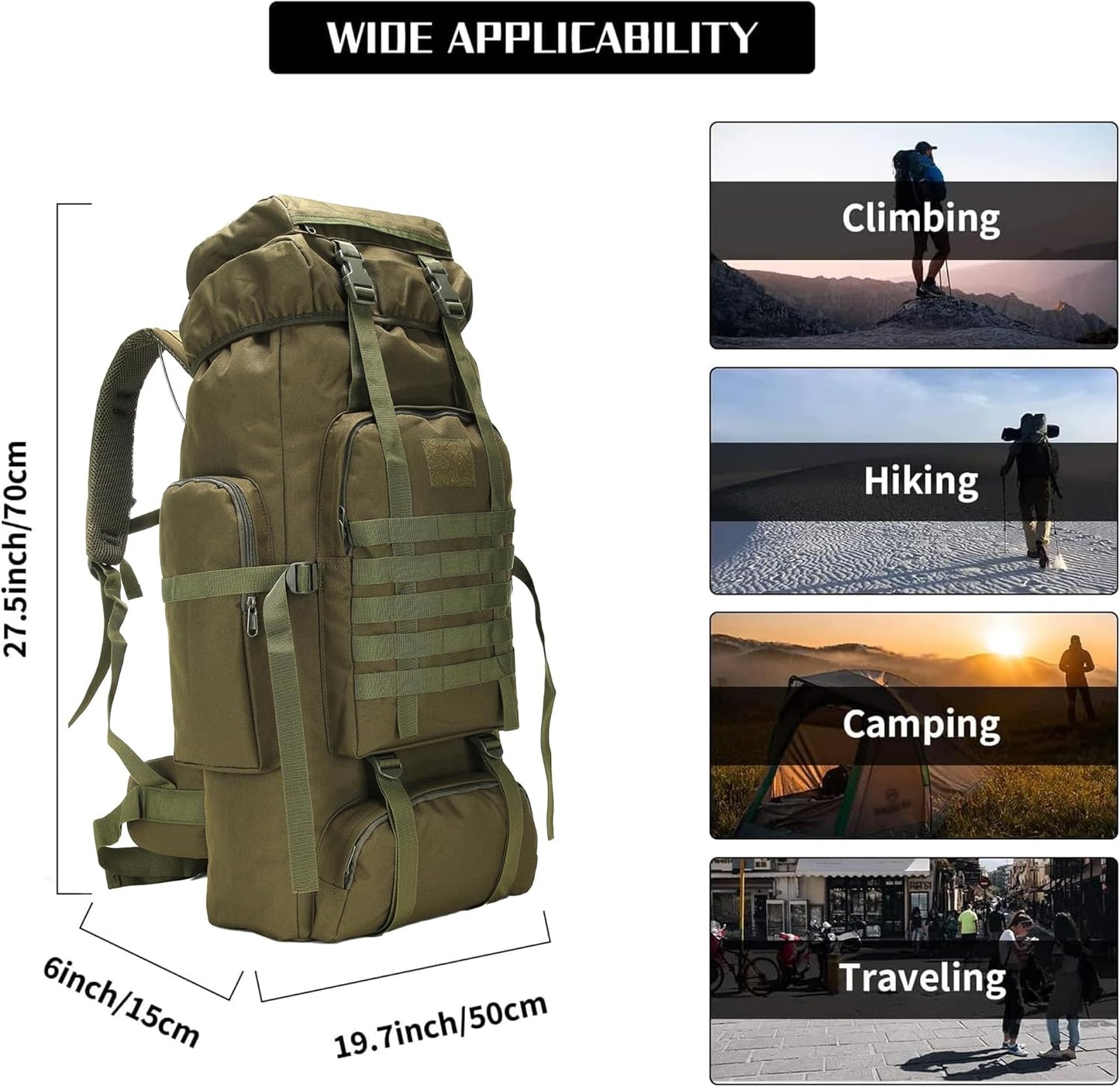 Hiking Backpack for Men 70L/100L Camping Backpack Military Rucksack Molle 3 Days Assault Pack for