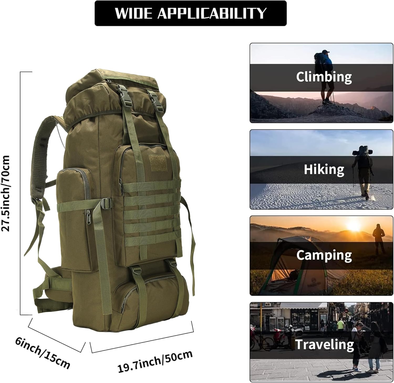 Hiking Backpack for Men 70L/100L Camping Backpack Military Rucksack Molle 3 Days Assault Pack for