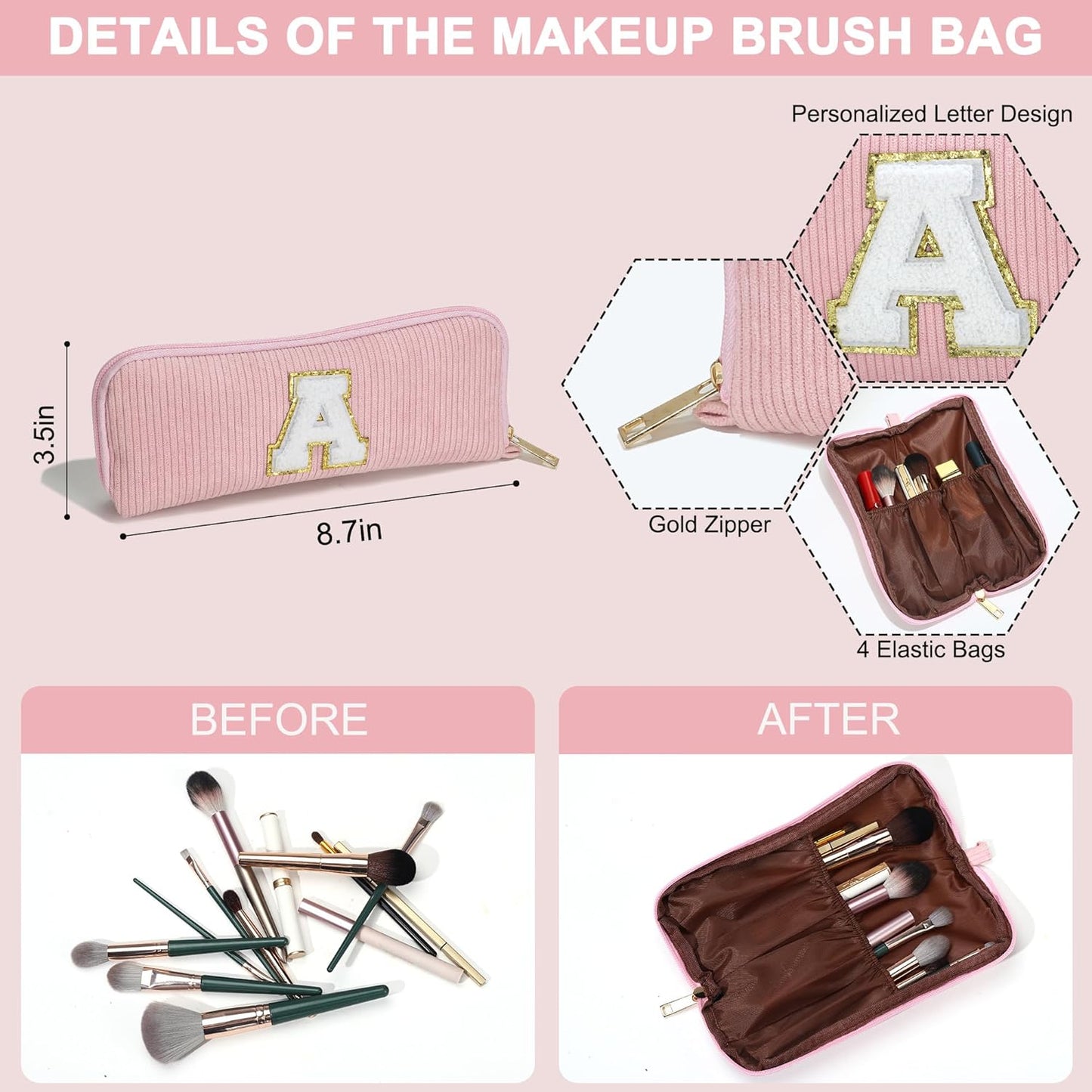 YOOLIFE Initial Travel Makeup Bag Cosmetic Bag - Teen Girl Gifts Trendy Stuff Friend Birthday Gifts