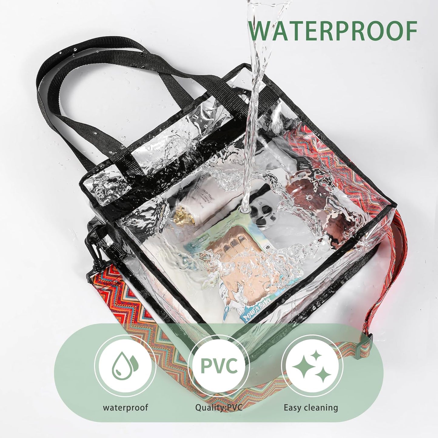 BAGAIL Clear Bags 12x6x12 Stadium Approved Clear Tote Bag with Zipper Closure Crossbody Shoulder Bag with Adjustable Strap