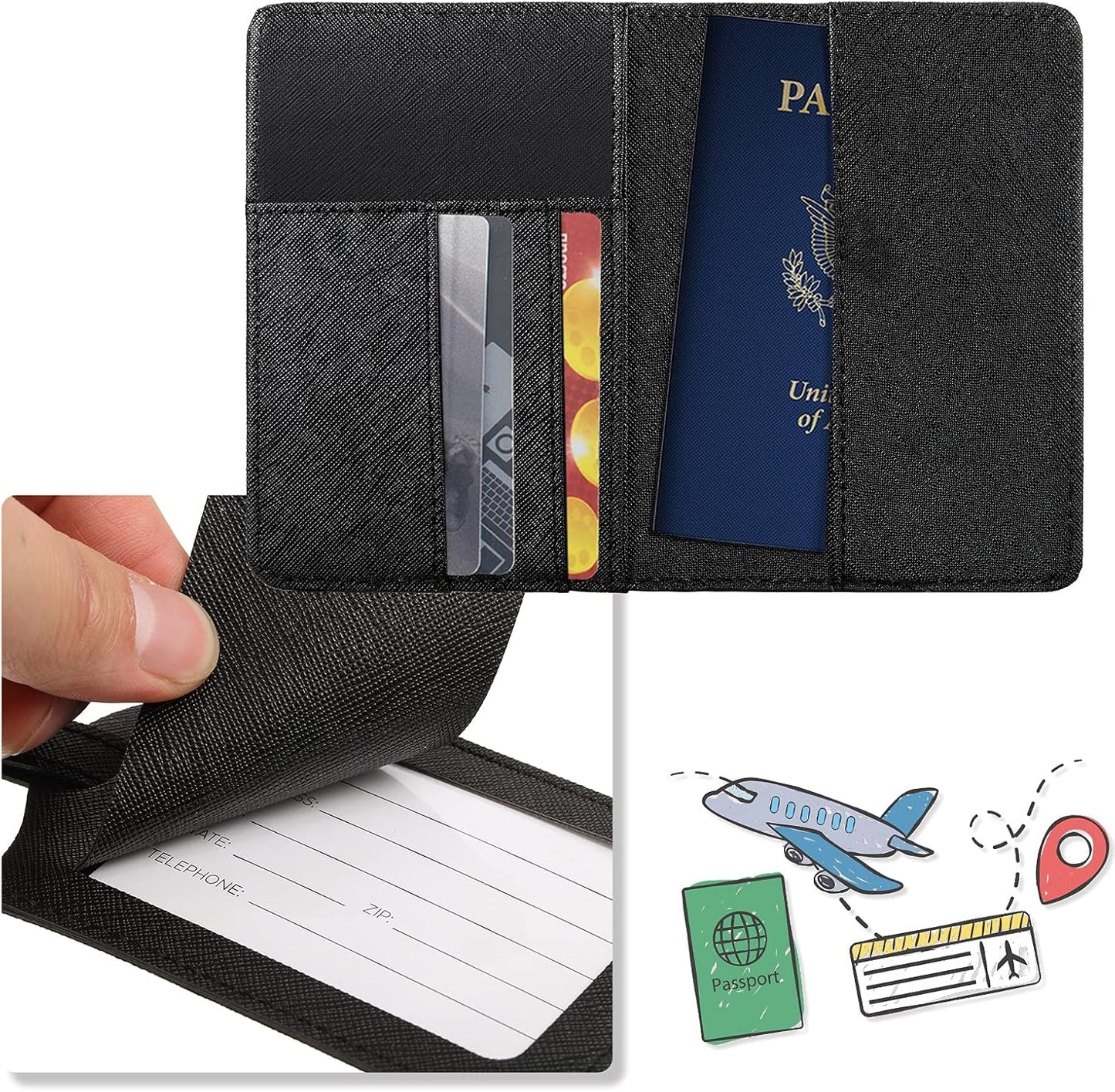 Frienda 2 Pieces Bridal Passport Covers Holder Waterproof Leather Holder Covers Travel Wallet Passport Case for Women and Men