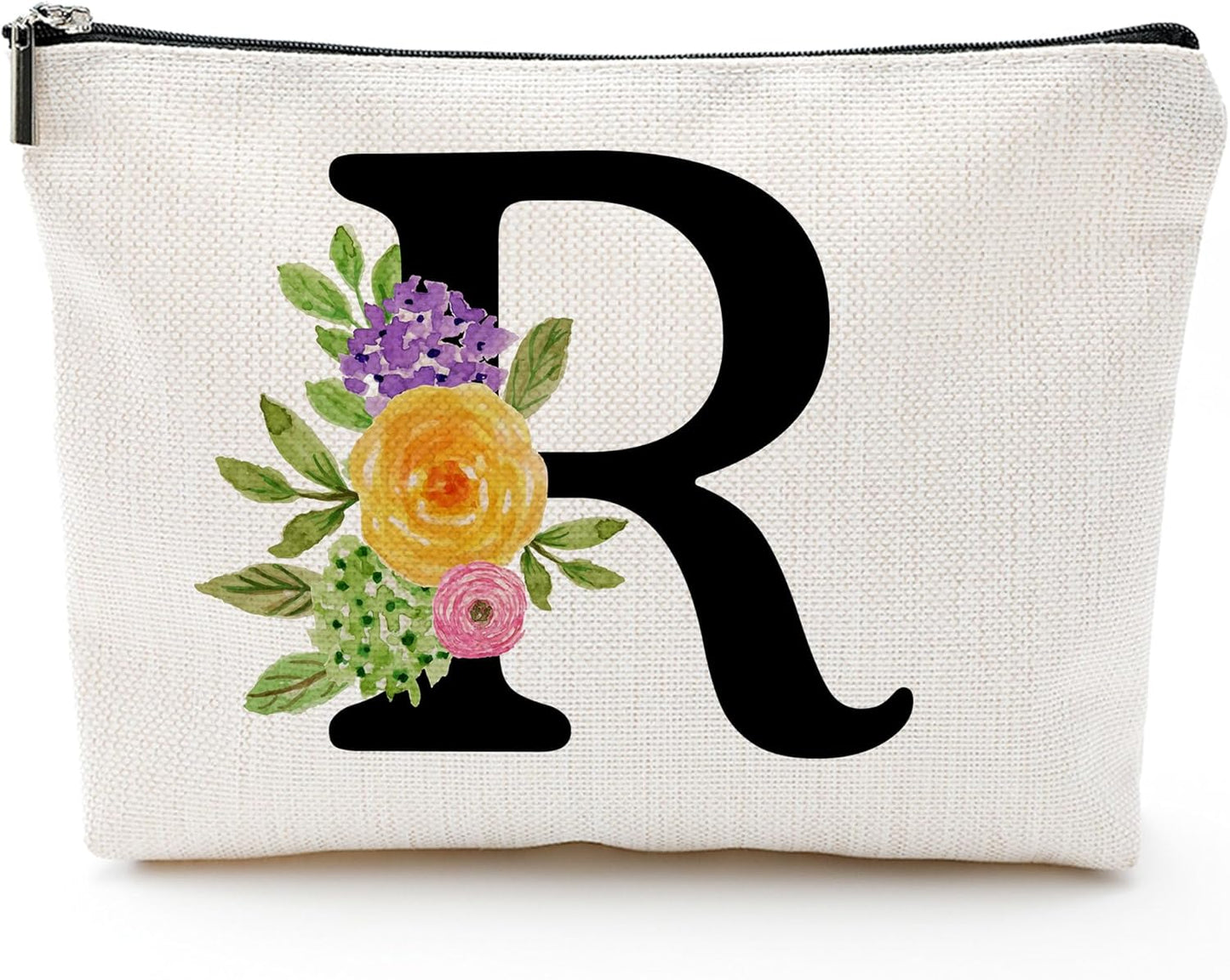 Personalized Letter R Makeup Bag for Women, Birthday Gifts for Mom, Small Zipper Pouch for Purse, Christmas Bridesmaid Friendship Gifts for Sister Daughter, Girls Weekend Gifts for Women-A18