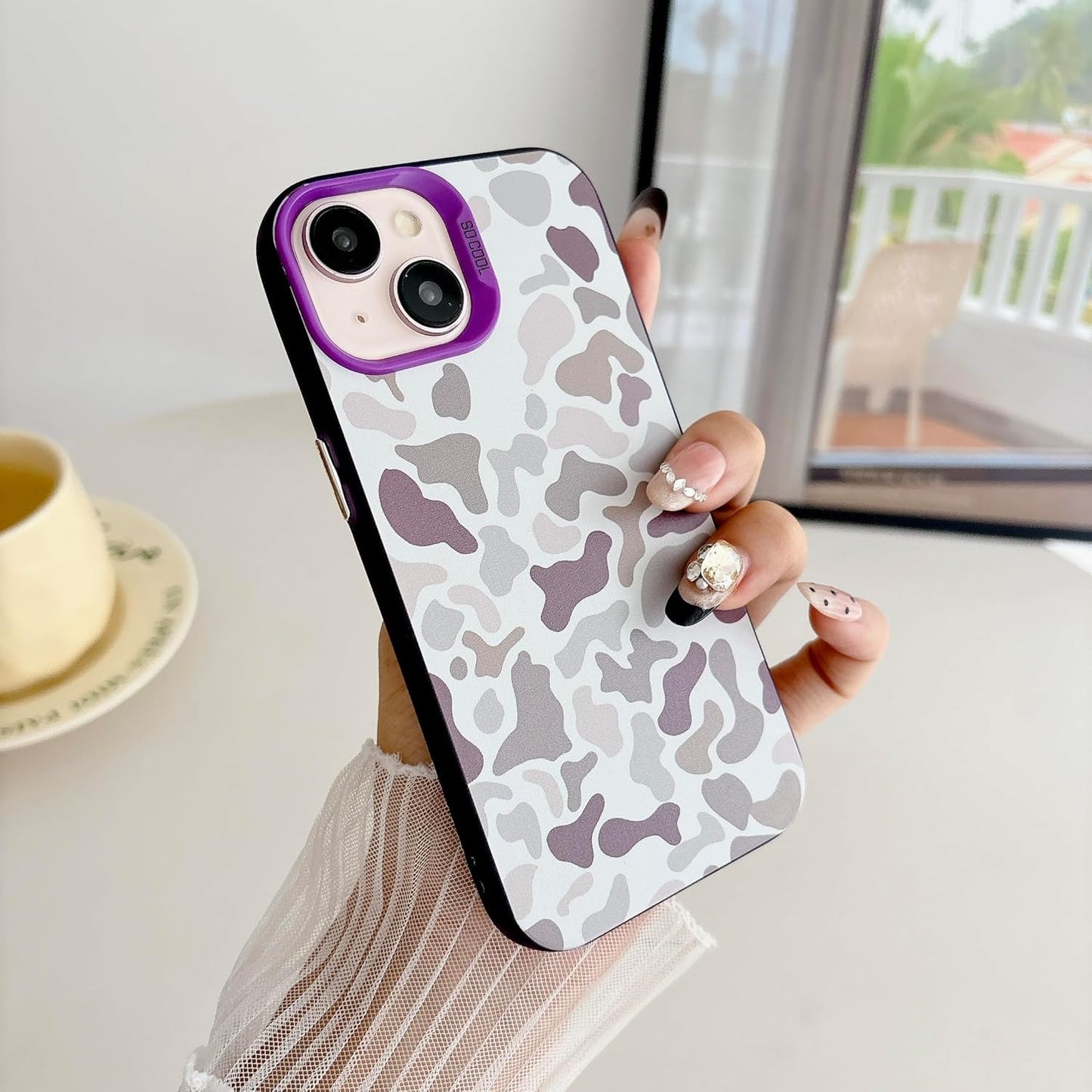 for iPhone 15 Case, Vintage Camo Pattern Design for Men Boys Teens, Cool Camouflage Shockproof Protective Cover for Girls Women - Purple